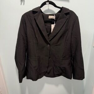 ELLEVEN E159 Blazer Jacket Large Black Polyester Rayon Two Button NWT